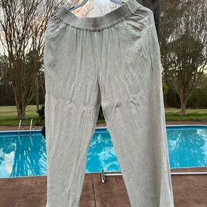Umgee Beige Linen Elastic Waist Pants